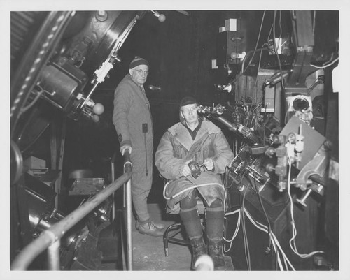 Roscoe Sanford and Tom Nelson at the coude focus of the 100-inch telescope, Mount Wilson Observatory