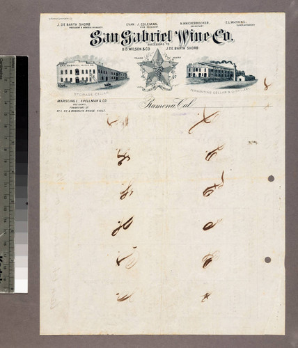 San Gabriel Wine Company letterhead