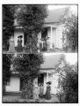 Family posed in front of a house, Merced Falls, Merced County (two views)