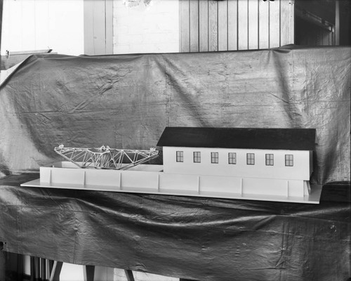 Model of the 50-foot interferometer and building, Mount Wilson Observatory