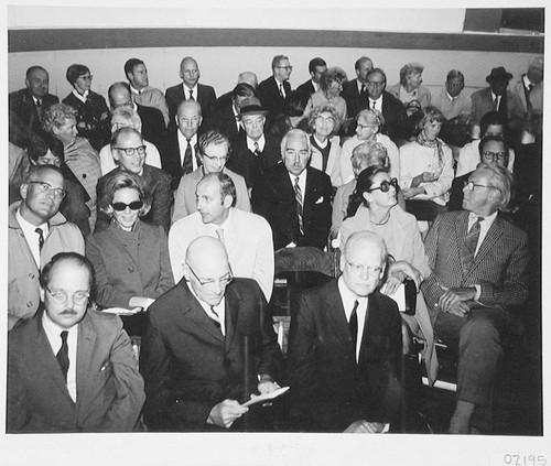 Willis H. Shapley, Oscar G. Mayer Jr. and Caryl Haskins at the dedication of the 60-inch telescope, Palomar Observatory