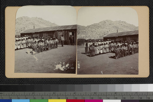 Hualapai Indian students outside a school in Hackberry, Arizona