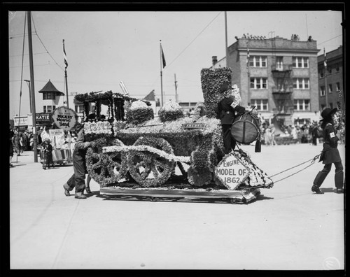 Engine model of 1862 train float in Ocean Park Baby Parade