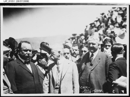 Harry Chandlerwith Julius Krutschnitt and President Alvaro Obregon at Southern Pacific de Mexico event