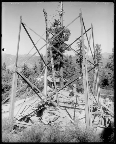 Construction of the 150-foot tower, Mount Wilson Observatory