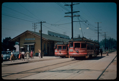 Pacific Electric Railway cars at North Hollywood station on the Van Nuys line