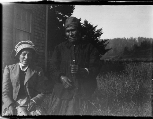 Grace Nicholson and Charl-sus, old Tolowa woman at Smith River, California