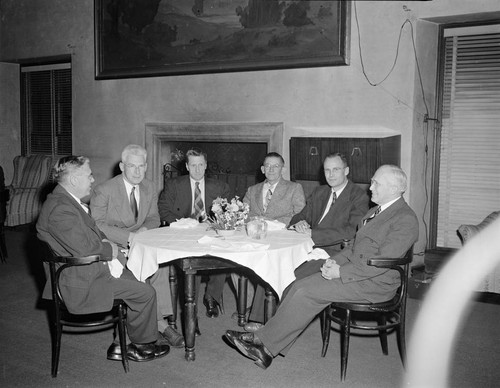 Harold Babcock's retirement dinner: Milton Humason, Seth B. Nicholson, Robert Richardson, [?], Robert King and [?]