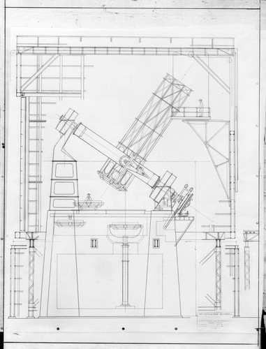 Technical drawing of the 100-inch reflecting telescope at Mount Wilson Observatory