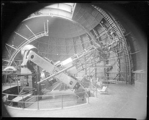 The 100-inch telescope inside its dome, Mount Wilson Observatory