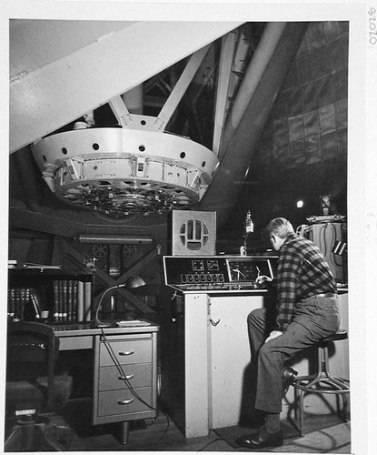 Jim Miller at the 200-inch telescope control desk, Palomar Observatory