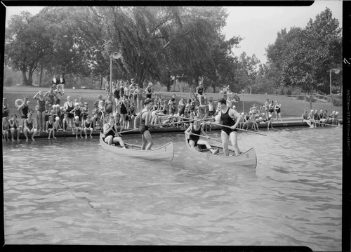 Canoes in a pool, Griffith Park, Los Angeles. 1930