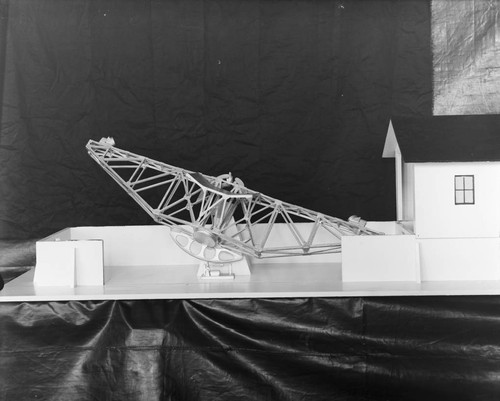 Model of the 50-foot interferometer, and building, at Mount Wilson Observatory