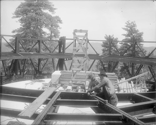 Observatory dome balcony, under construction, Mount Wilson Observatory
