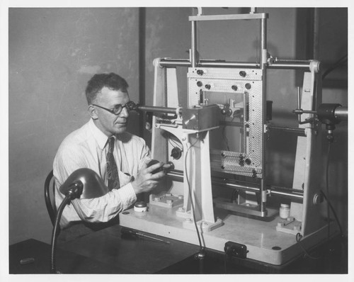 William Henry Christie at a microphotometer, Mount Wilson Observatory