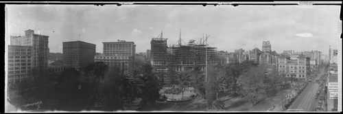 Biltmore Hotel under construction, Pershing Square, Los Angeles. 1922