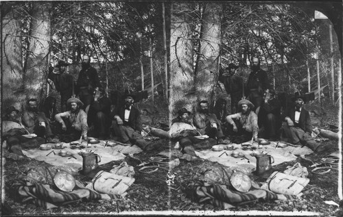 J. W. Powell expedition, 1873, at dinner in camp