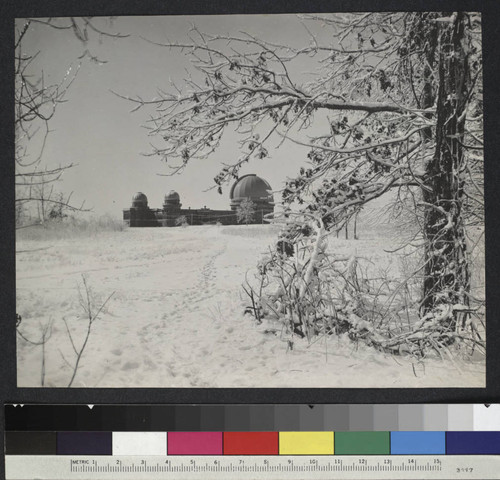 Yerkes Observatory from the northeast in winter, with completed three domes