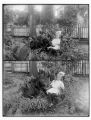 Girl in a rocking chair with a black dog (two views)