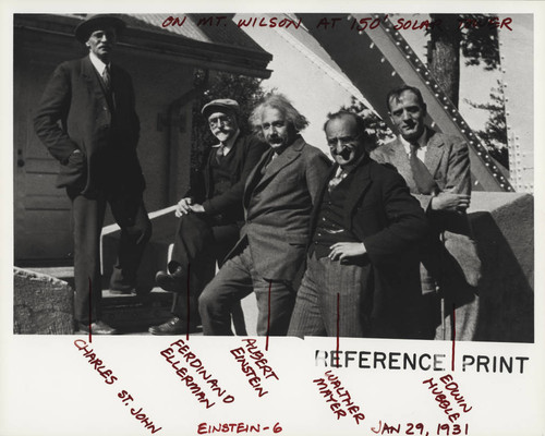 Charles St. John, Ferdinand Ellerman, Albert Einstein, Walther Mayer and Edwin Hubble, Mount Wilson Observatory