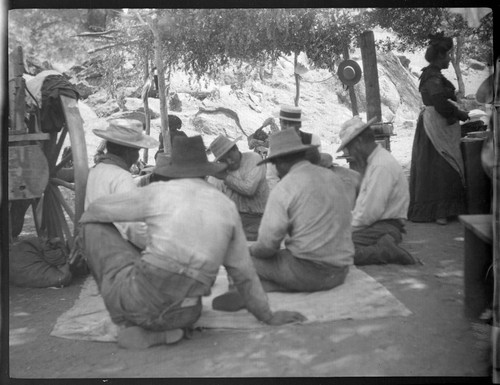 Gambling after the shearing. Yokuts Indians. Tule River Reservation