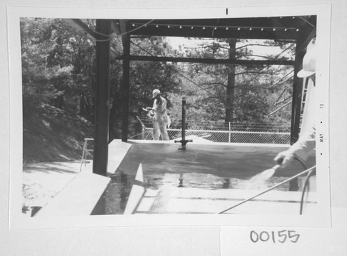 Construction of a computer room addition at the base of the 150-foot tower telescope, Mount Wilson Observatory