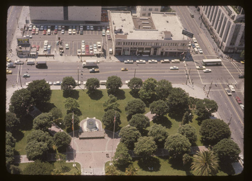 City Hall park along Main, 1st and Spring Streets