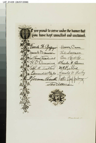 Signature page from Harry Chandler tribute book