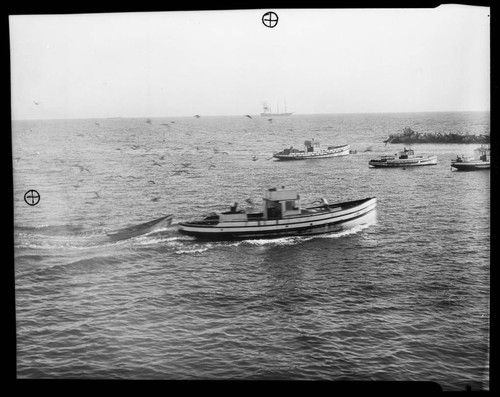 Fishing boats off of the coast in Santa Monica, California