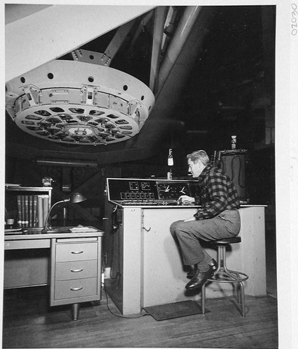 Jim Miller at the control desk for the 200-inch telescope, Palomar Observatory