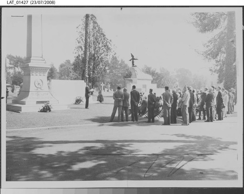 Memorial dedicating Harry Chandler's monument at Hollywood Cemetery