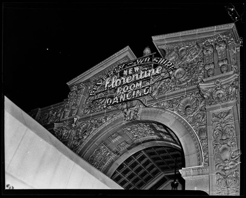 "Florentine Room Dancing" sign, Beverly Wilshire Hotel