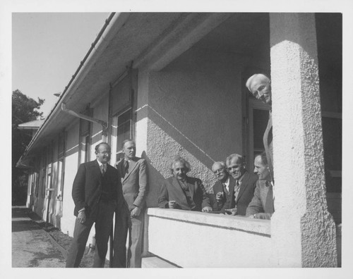 Scientists on the porch of the Monastery, Mount Wilson Observatory