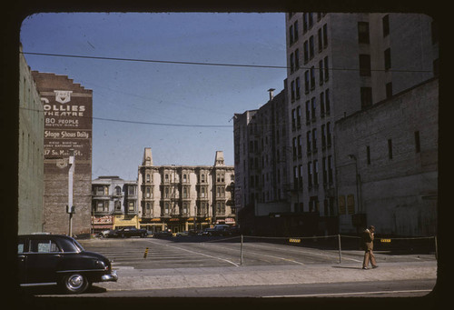 Westminster Hotel from Spring Street through parking lots