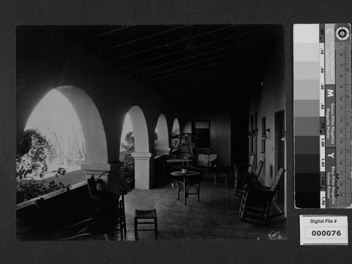 View of other verandah at Milflores, Spanish-style home of Harrison Gray Otis