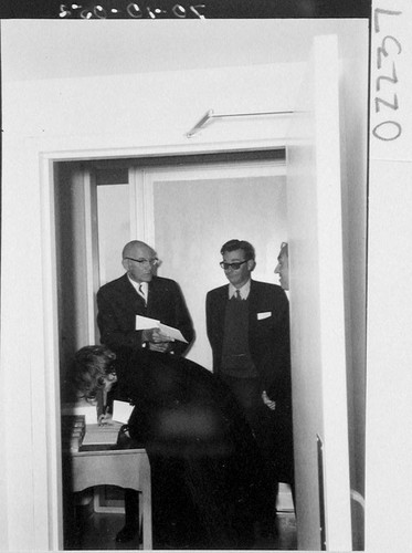 Guest book signing at the dedication of the 60-inch telescope, Palomar Observatory