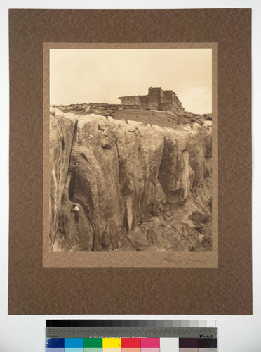 Acoma, New Mexico. Prehistoric vertical trail leading from the desert plain below the cliff to the top of the great rock on which the town of Acoma is located