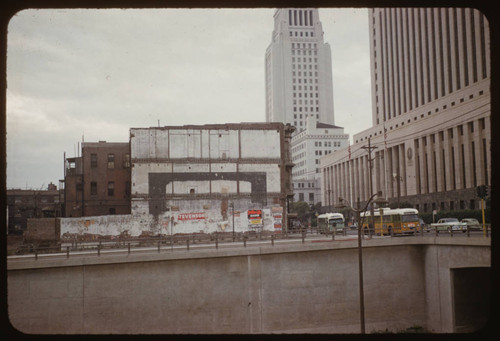 Main Street at 101 Freeway. Old buildings being wrecked