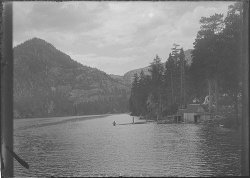 Cabins and small boat dock on Lake Tahoe, Nevada