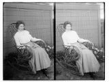 Young woman in a wicker rocker, Merced Falls, Merced County (two views)