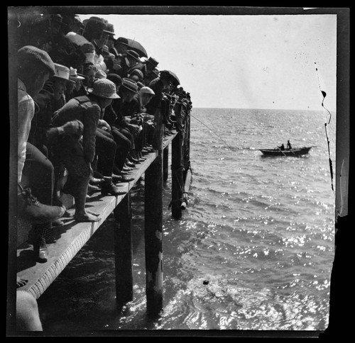 Crowd peering off of the North Beach Bath House Pier