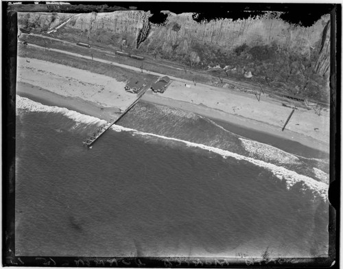 Aerial view of Santa Monica beach at north end of Palisades