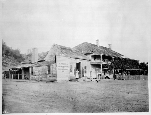 Jolon stage station, San Francisco to Los Angeles. Dutton’s Hotel and Store in background