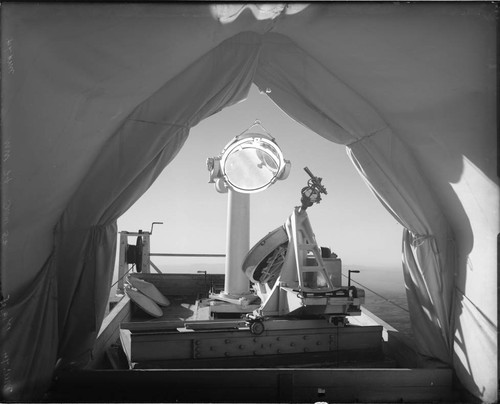 Snow telescope coelostat, as seen from inside the rolling shelter, Mount Wilson Observatory