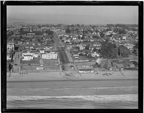 Aerial view of future sites of Edgewater and Casa Del Mar Clubs, Santa Monica, California