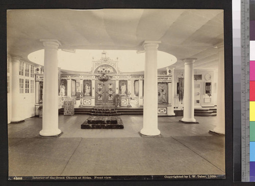 Interior of the Greek Church at Sitka. Front view