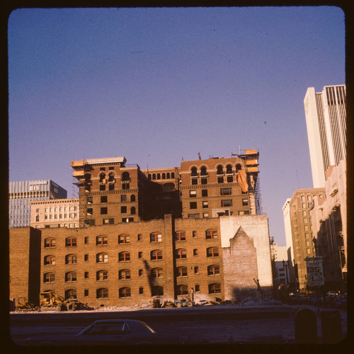 YMCA building and neighboring hotel being wrecked