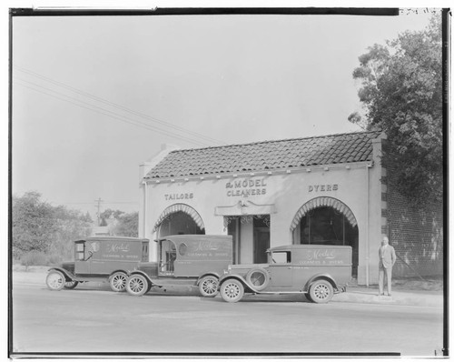 Model Cleaners with delivery trucks, 2955 East Colorado, Pasadena. 1930