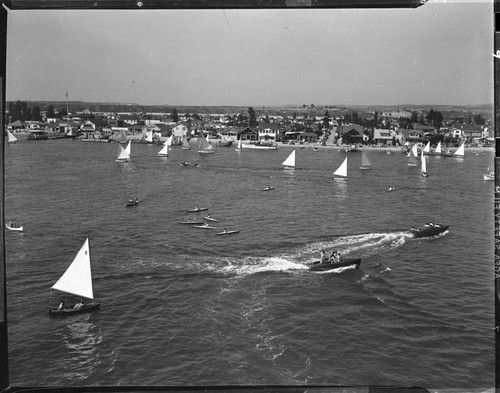 Sailboats, kayaks, and motorboats, Balboa Bay, Newport Beach. 1938