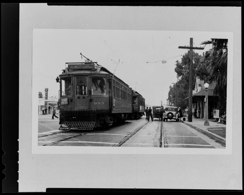 Pacific Electric streetcar at Ocean Avenue depot, Santa Monica